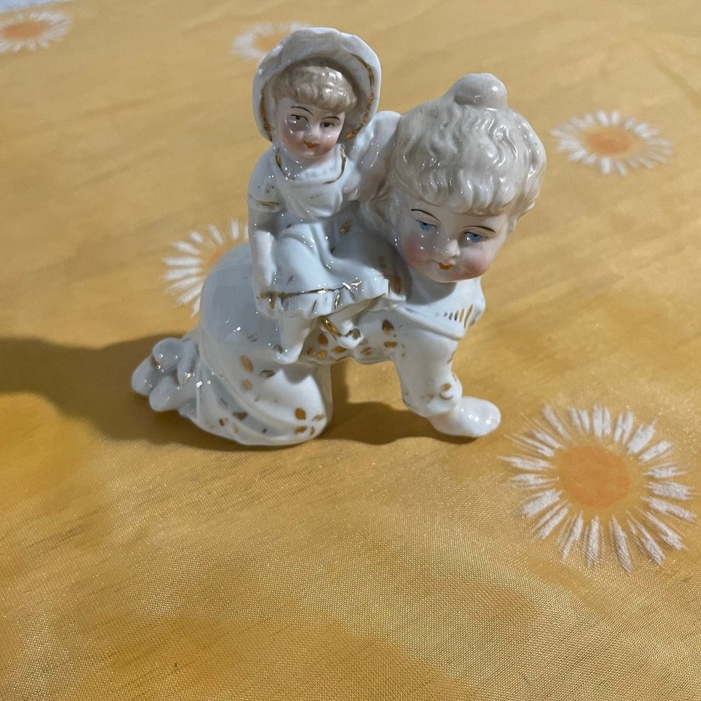 Antique German Porcelain Figure, Piggyback Rides. C1890